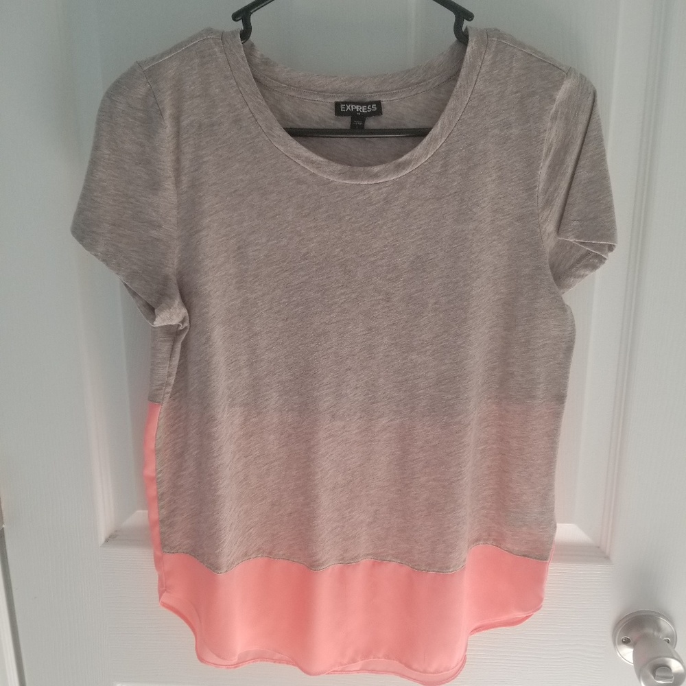 Express Chiffon Hem Tee Gray Neon Pink Orange